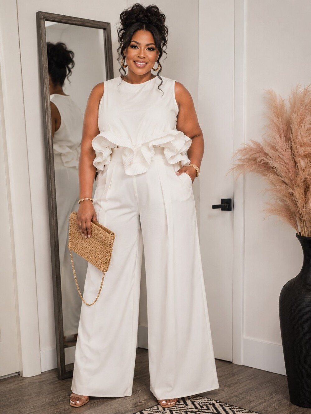 Unlisted White Ruffle Pleated Sleeveless Top